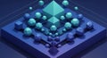 Isometric 3D Network of Geometric Shapes in Blue and Teal with Wireframe Connections (418 Royalty Free Stock Photo