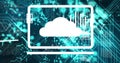 Showing laptop streaming cloud computing on digital interface, with bar chart and circuit traces Royalty Free Stock Photo