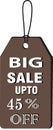 Tag big sale up to 45 % off multi color black and brown and cement logo buttun images Royalty Free Stock Photo