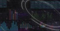 Showing multilayered data dashboard on dark widescreen, with stacked bar charts and histograms Royalty Free Stock Photo