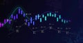 Showing neon candles centered on trade screen, tracing MA curves, segmented trendline, delta labels Royalty Free Stock Photo