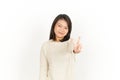 Showing Peace or Victory Sign of Beautiful Asian Woman Isolated On White Royalty Free Stock Photo