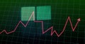 Showing red zigzag line graph ending with arrow tip over grid on dashboard, with display panels Royalty Free Stock Photo