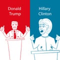 Showing Republican Donald Trump vs Democrat Hillary Clinton face-off for American president with words Election 2016