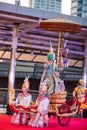 Showing Thai pantomime Khon at Sathorn Narathiwas skywalk