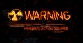Showing WARNING with glitch shards on screen, with hazard icon and IMMEDIATE ACTION REQUIRED bar Royalty Free Stock Photo