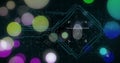 Showing white fingerprint scanning in diamond-frame on security UI with neon traces bokeh reticle Royalty Free Stock Photo