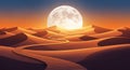 Winding Path Through Desert Sand Dunes Under a Large Full Moon at Sunset (1144 Royalty Free Stock Photo