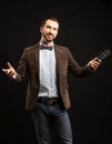 Showman with a microphone Royalty Free Stock Photo