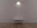 Showroom with wooden floor wall light and simple stand 3D rendering