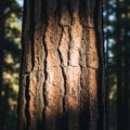Shows a close-up of a tree trunk, displaying its deeply furr Royalty Free Stock Photo