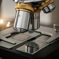 Shows subtle bokeh lighting, adding to the focus on the microscop Royalty Free Stock Photo