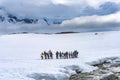 Showshoers Hikers Snow Mountains Damoy Point Antarctica