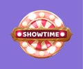 Showtime vintage shiny signboard with glowing light bulbs