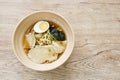 shoyu ramen or Japanese yellow noodles topping slice braised pork and boiled egg in soy sauce soup on bowl Royalty Free Stock Photo