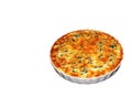 Shpinach and soft cheese pie quiche served on white pan on white backgroud
