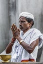 Priest at Bhagwan Bahubali at Shravanabelagola Jain Tirth in Karnataka, India. Royalty Free Stock Photo