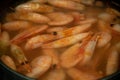 ShrBoiled shrimps. Cooked Shrimp. a lot of boiled peeled shrimp. Concept of healthy diet. Healthy food, protein diet Royalty Free Stock Photo