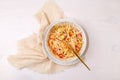 Shredded cabbage with carrots and pepper in a bowl. Pickled vegetables.