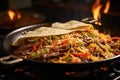 shredded cheese melting on hot sizzling fajitas