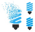 Shredded and Halftone Dotted Fluorescent Bulb Icon