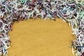 Shredded office paper border colored copy space