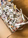 shredded paper documents newspaper inside cardboard box Royalty Free Stock Photo