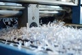 Shredded paper stuck on office machine with documents and scraps of paper Royalty Free Stock Photo