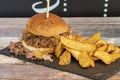Shredded pork burger with bacon, melted cheese, crispy onion Royalty Free Stock Photo