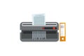 Shredder machine. Office device for destruction of documents with orange folder. Document termination concept. Private document Royalty Free Stock Photo