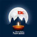 Shree ram navami wishes card with temple and diya