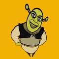 Shrek toy figure model character from Shrek the movie. On Yellow Background