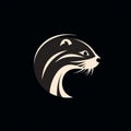 Elegant Otter Logo: Simple Silhouette Illustration In Black And Beige