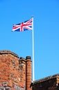 Shrewsbury castle tower and Union Jack. Royalty Free Stock Photo