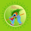 Shri Krishna Janmashtami means Birthday of Lord Krishna. Musical instrument bansuri and peacock feather. Holy cow Royalty Free Stock Photo