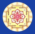 Shri Lakshmi yantra. hand drawing, colour. Breathable yantra, sacred diagram, dark blue background
