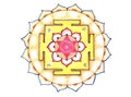 Shri Lakshmi yantra. hand drawing, colour. Breathable yantra, sacred geometry, light background
