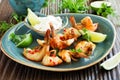 shrimp with Aioli sauce. Royalty Free Stock Photo