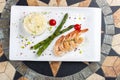 Shrimp and asparagus risotto Royalty Free Stock Photo