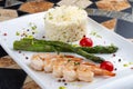 Shrimp and asparagus risotto Royalty Free Stock Photo