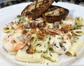 Shrimp and Bacon Pasta with Grilled Garlic Bread