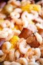 A Shrimp Bake with Sausage Corn on the Cob and Potatoes Baked Together with Southern Cajun Seasonings