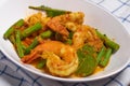 Shrimp basil with steamed rice.Thai spicy food.Street food Royalty Free Stock Photo