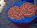 Shrimp baske on tahe market, Chichi Tenango, Guatemala Royalty Free Stock Photo