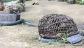 Shrimp basket: old unused crab net coastline in France