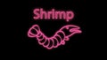 Shrimp on a black background, vector illustration, neon. seafood for food. neon sign, illumination. bright signboard for cafes and Royalty Free Stock Photo