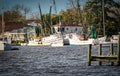 Shrimp boats moored at a dock in the low country.