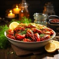 Shrimp in a bowl on a wooden table Royalty Free Stock Photo