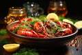 Shrimp in a bowl on a wooden table Royalty Free Stock Photo