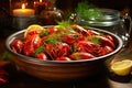 Shrimp in a bowl on a wooden table Royalty Free Stock Photo